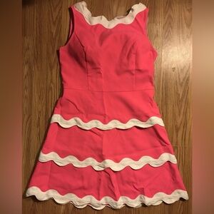 STS Sail to Sable Sleeveless A-Line Dress size 10 Pink w Embroidered White Trim